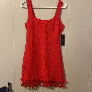 Cherry red day dress with bottom detail